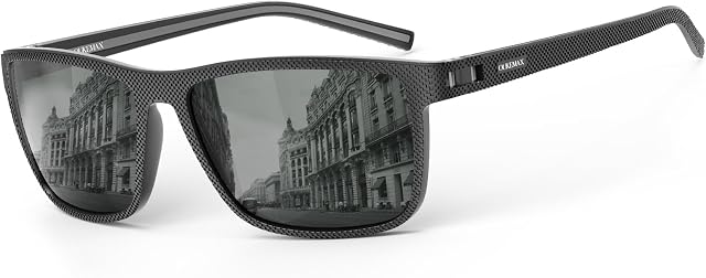Lunettes de soleil polarisés pour hommes, Classic Square Fashion Shades, UV400 Protection & Cadre anti-glace, léger