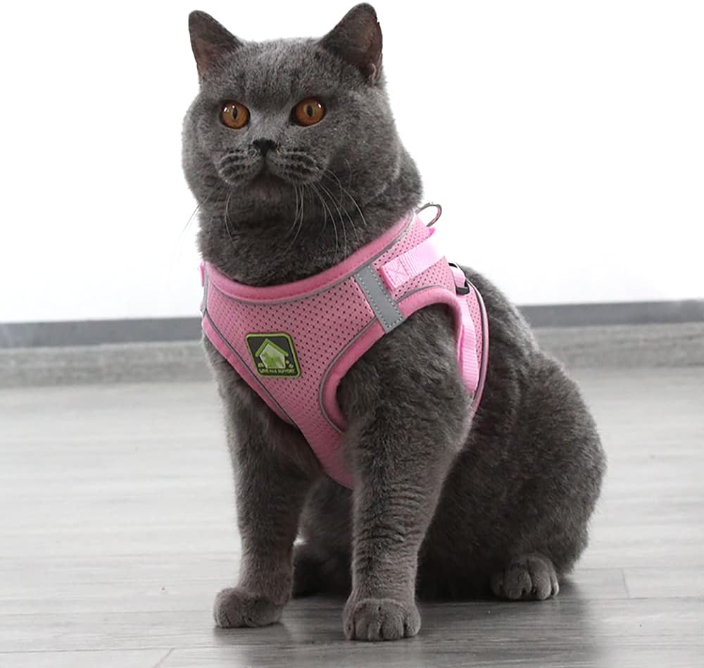 Dog Harness and Leash Set, No Pull Soft Mesh Reflective Escape Proof Small Dog Cat Vest Adjustable Pet Outdoor Pink Harnesses Vests for Puppy Kitten