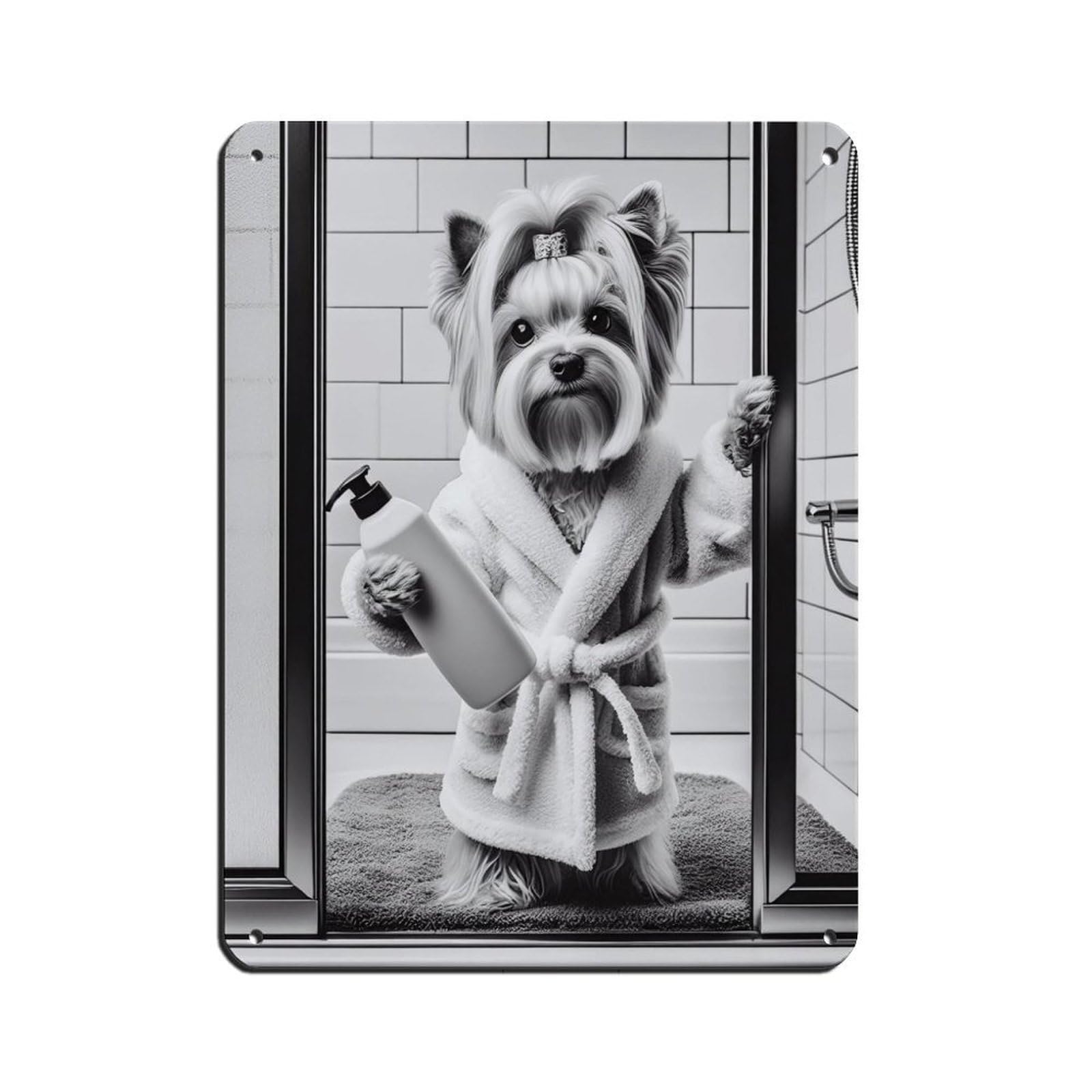 Yorkshire Terrier Bathroom Art Poster（1） Retro Poster Metal Tin Sign Chic Art Retro Iron Painting Bar People Cave Cafe Family Garage Poster Wall Decoration 12x16inch(30x40cm)