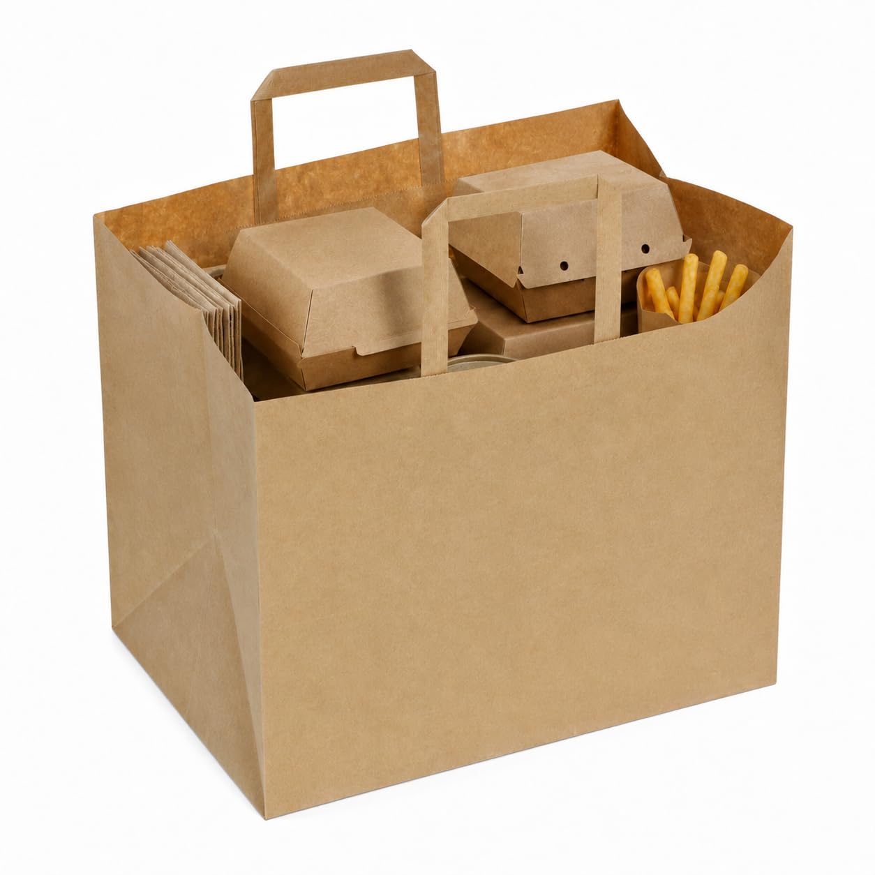 250 Papiertragetaschen 32x22x27 cm braun biologisch abbaubar