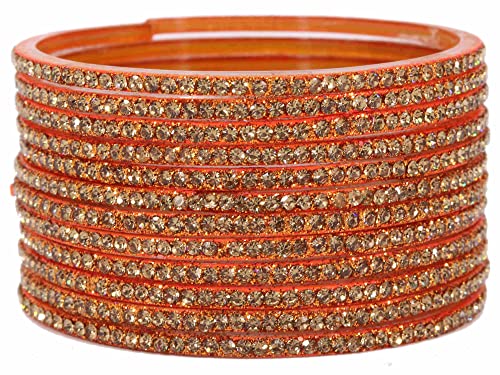 Image of NMII Glass with Zircon Gemstone and Beads Studdded Glossy Finished Traditional Bangle Set For Women and Girls