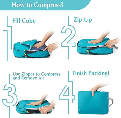 Miniatura 6 de Gonex cubos de compresión para embalaje, 3 piezas4 piezas de organizadores de equipaje de viaje de almacenamiento expandibles, 4 Pcs Azul, 4 PIEZAS