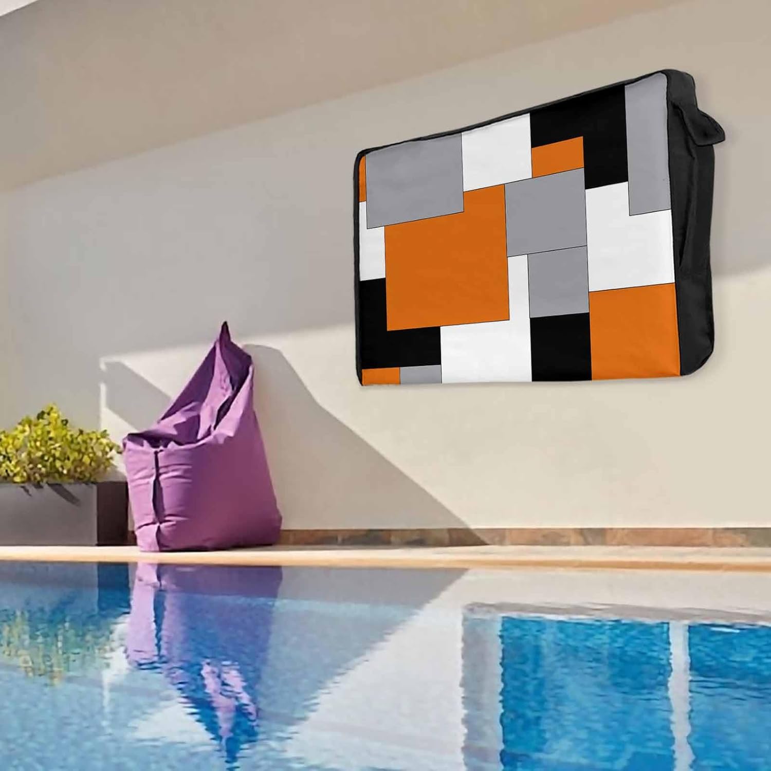 Outdoor TV Cover 65 Inch Abstract TV Enclosure Square Orange Black Grey TV Covers for Outside TV Display Screen Protector with Remote Control Pocket Home Decor