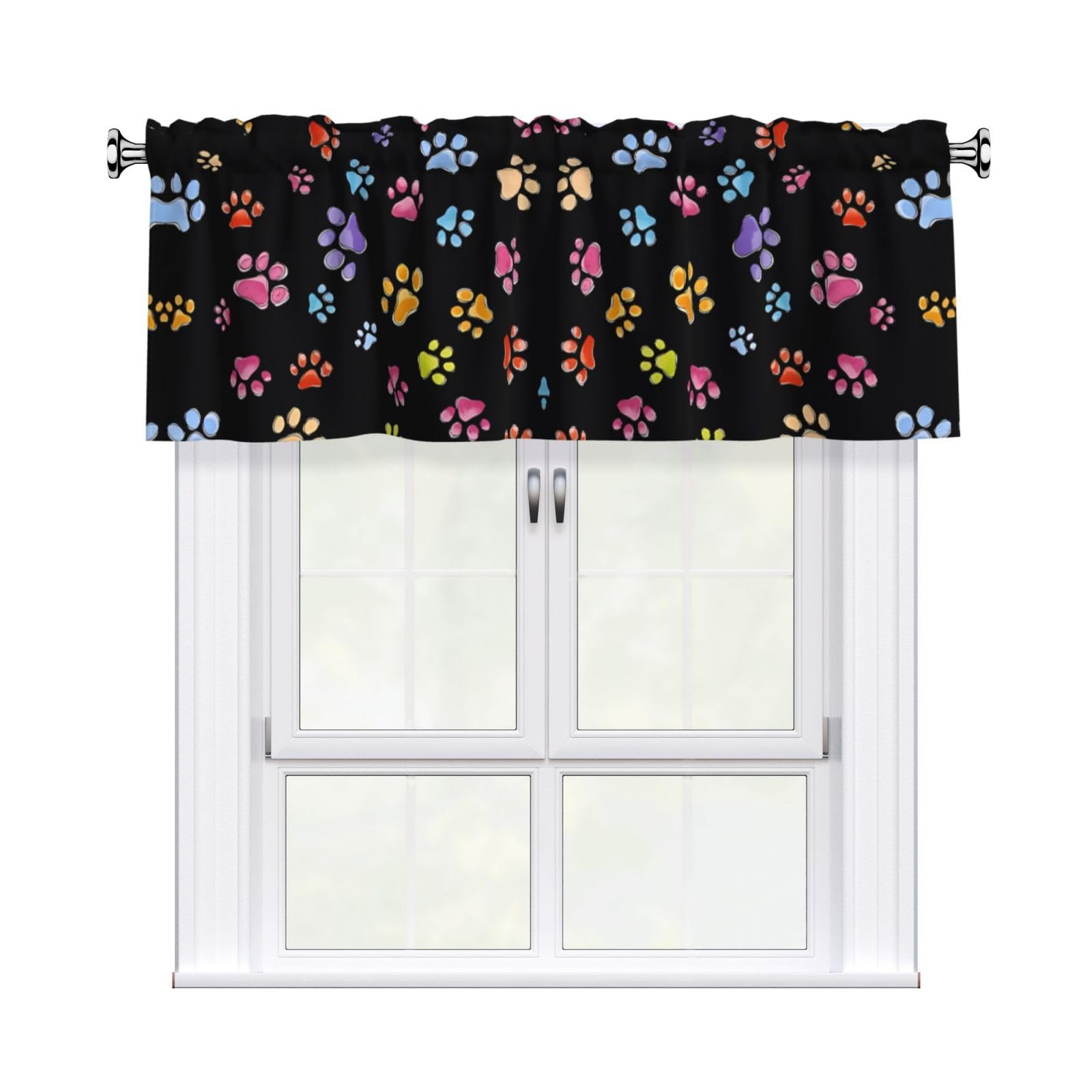 WHJDPP Pawful Paws Print Prints Charming Kitchen Window Cover – 54x18 Inch Peach Skin Valance with Decorative Print