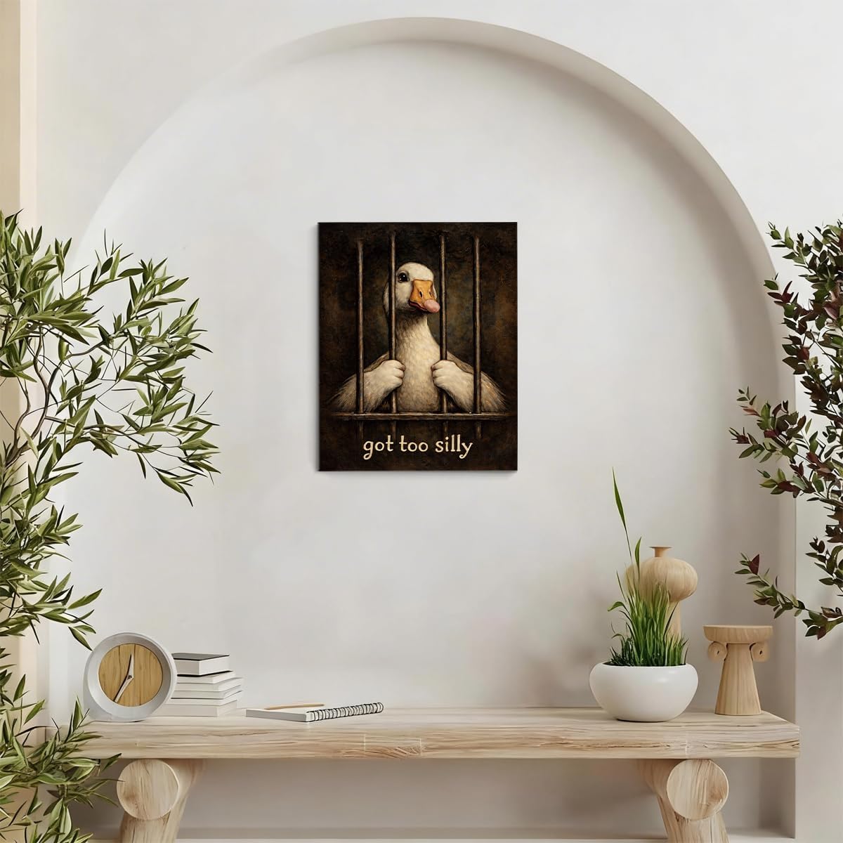 APOHBGV Funny Goose Canvas Wall Art, Got Too Silly Quote, Whimsical Humorous Painting, Vintage Decor for Bedroom Living Room Apartment, 8x10 Inch
