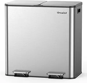 Lovewind Trash Can, 2 x 10.5 Gallon (2 x 40 L) Garbage Can for Kitchen Dual Compartment Recycling Kitchen Step Trash Bin, Stainless Steel Trash and Recycle Bin Combo with Soft-Close Lid, Silver