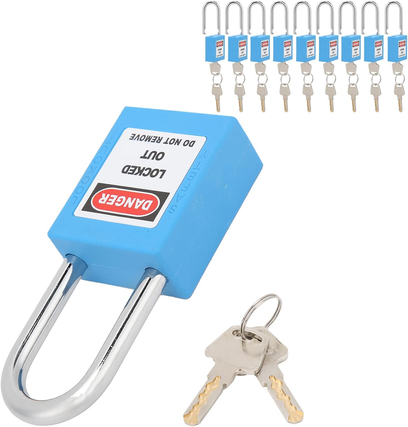 Safety Padlocks 1.5in Steel Beam, Insulated Anti - Locks 10 Sets Blue - Durable Nylon Body, Writable Label, Industrial Lockout Tagout Kit (Blue)