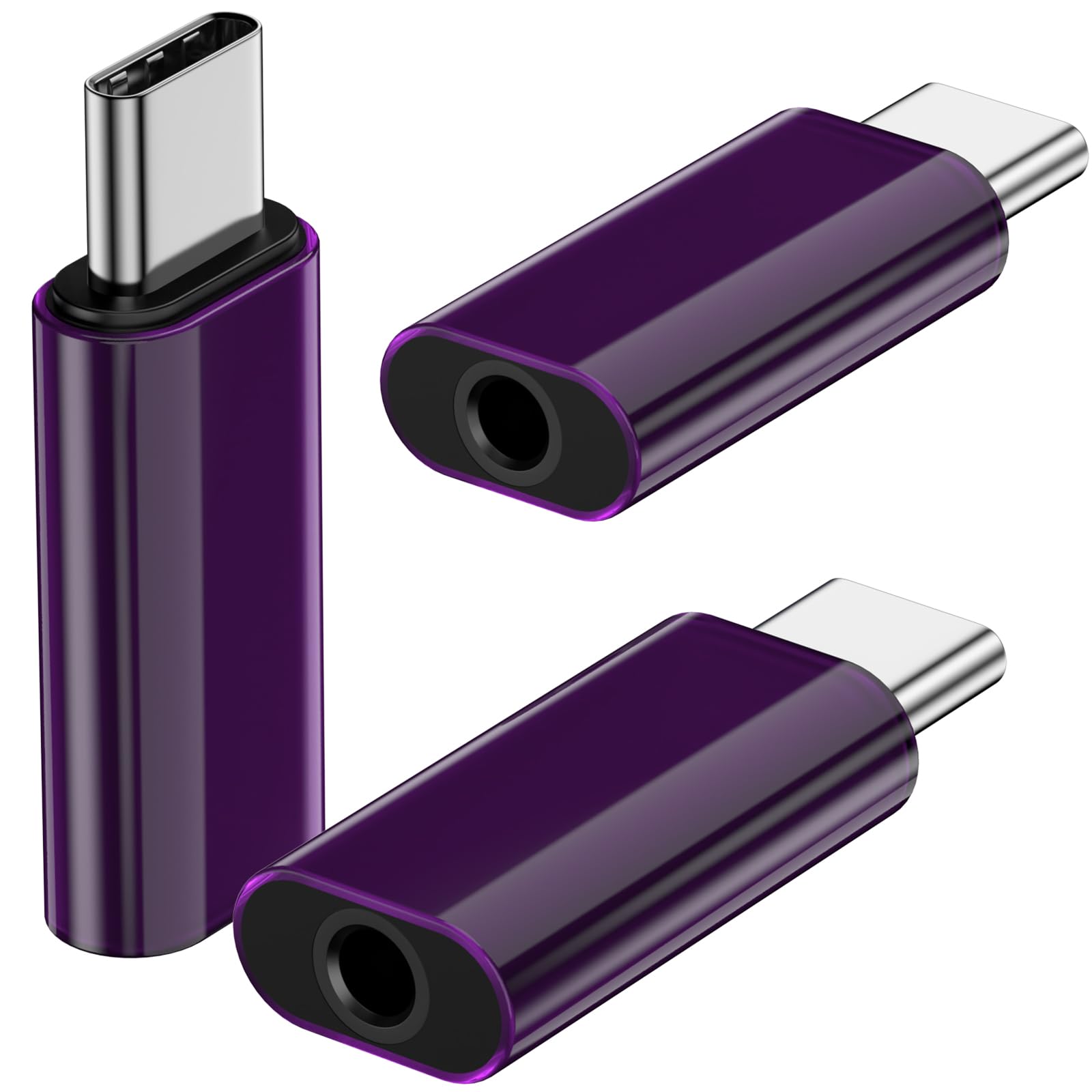 USB-C to 3.5mm Audio Headphone Adapter,[Apple MFi Certified] 3Pack iPhone Headphone Aux Adapter Dongle Type C Jack Compatible with iPhone 16 15 Galaxy S24 S23 Plus Pro Max Pixel iPad Purple