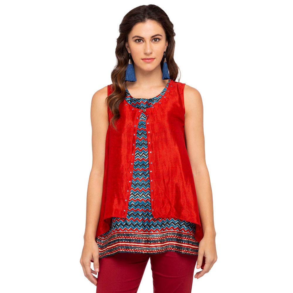 Rangriti Womens Round Neck Stripe Top with Shrug in neutral