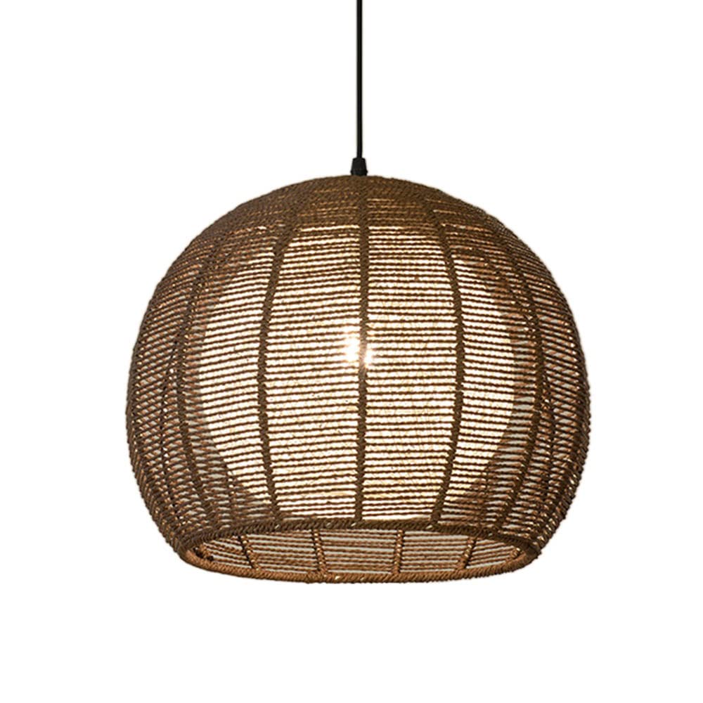 LYMSXAZOU Vietnamese Style Pendant Light Brown Hemp Rope Chandelier Rattan Lamp E27 Industrial Ceiling Luster Woven Shade Wicker Lighting