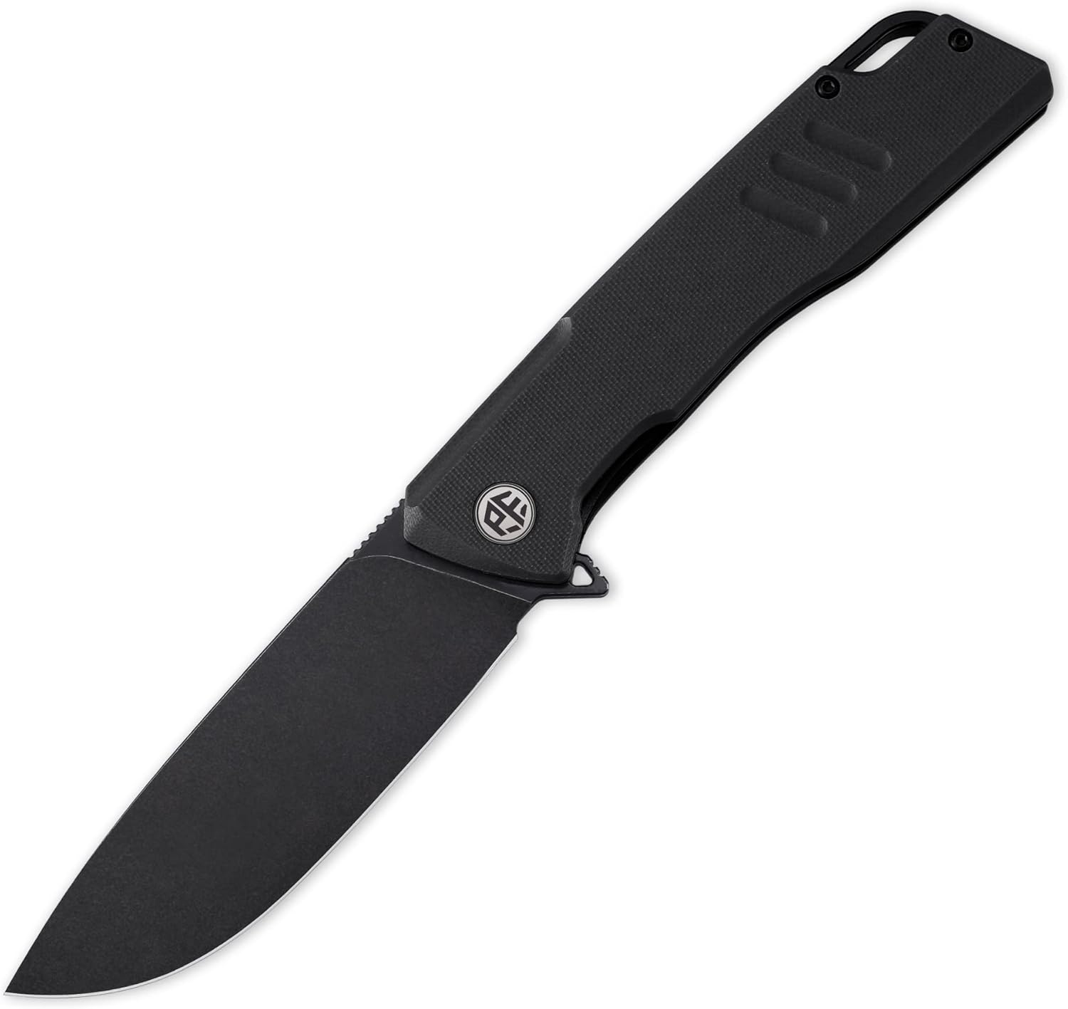 Petrified fish PFB02 Loco Pocket Knife, 3.70" D2 Satin Blade Camping Knife, 5.29oz G10 Handle Flipper Liner lock Folding knife for EDC (Black Black Stonewashed)