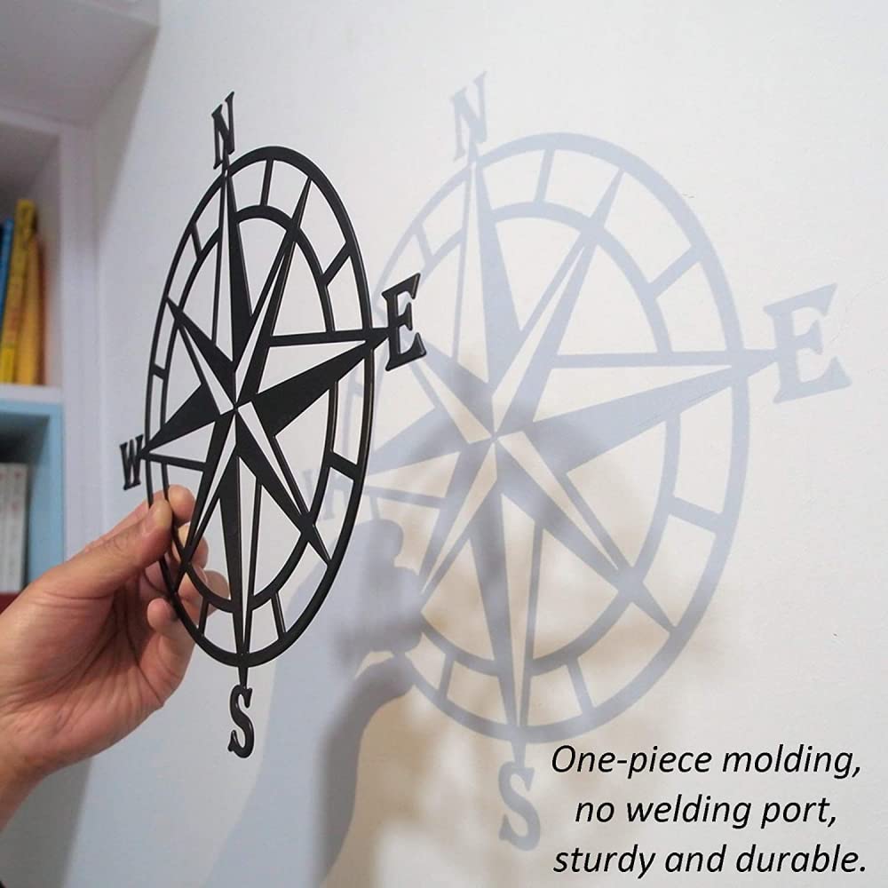 Zwart metalen berg nautisch kompas wanddecoratie, bosdecoratie binnen Zwart metalen berg nautisch kompas wanddecoratie, bosdecoratie binnen