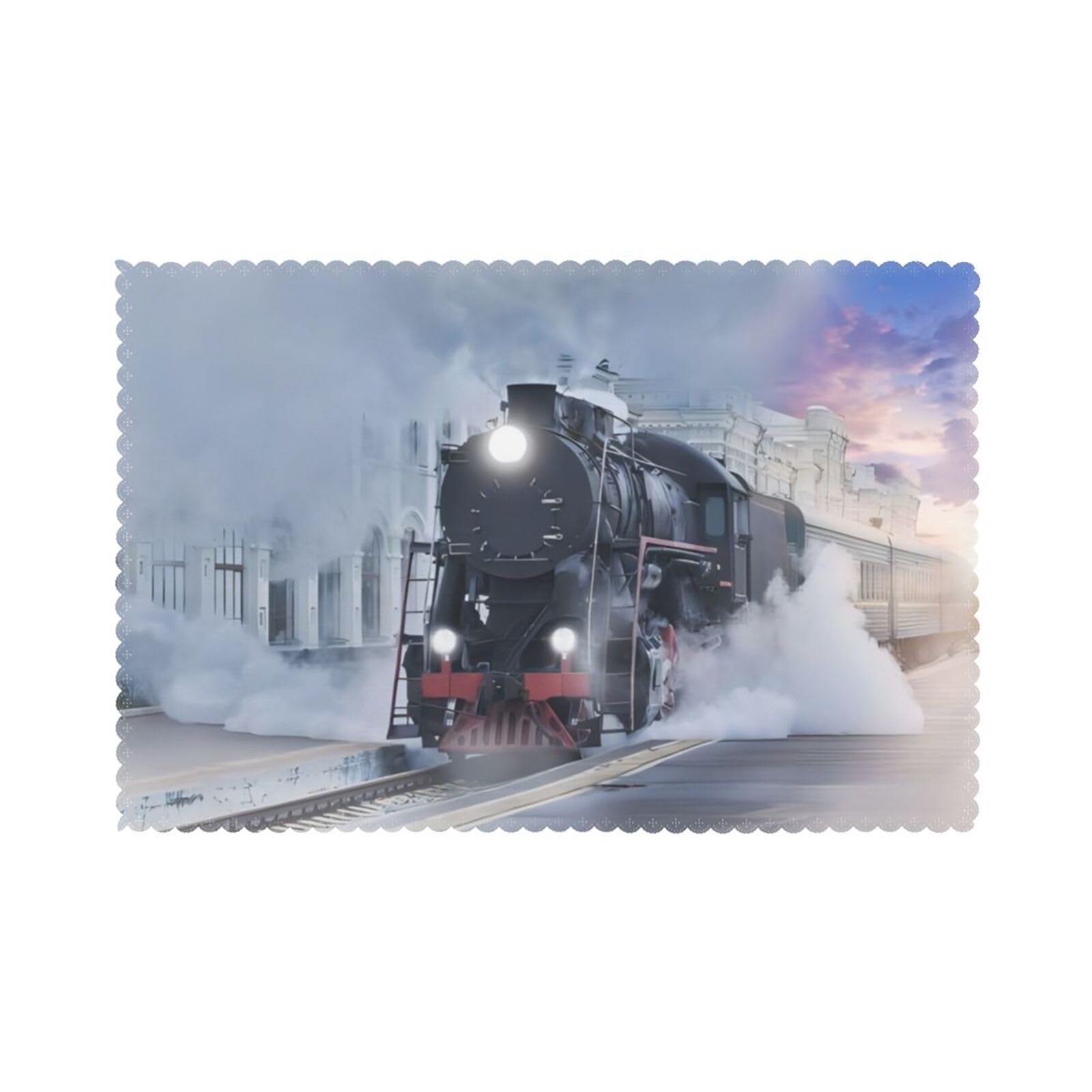 Steam Train Depart Sunset Printed table mat set (6 pieces) - Aesthetic upgrade for family gatherings and hotel banquets