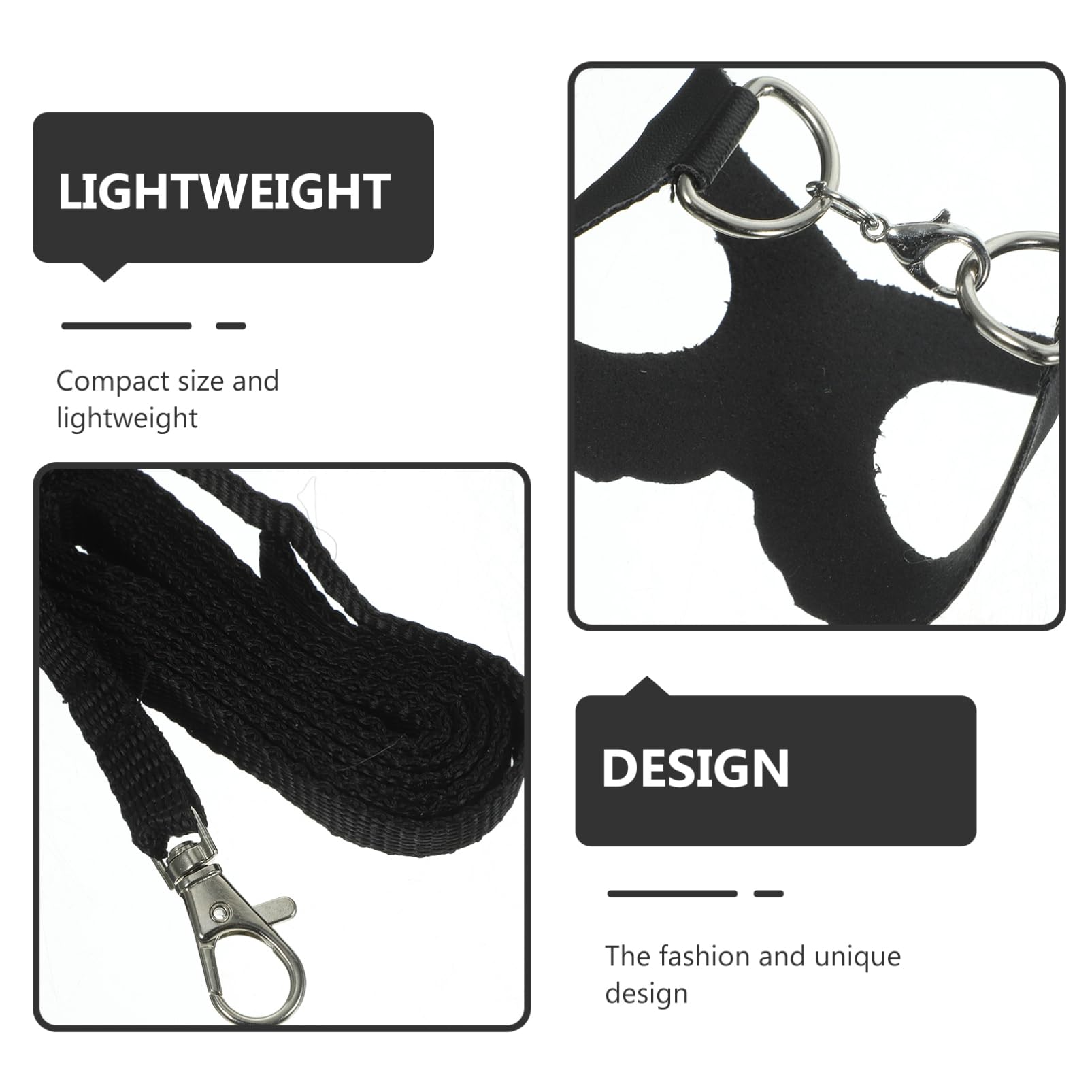 CIYODO Sugar Glider Harness Compact Sling Leash Small Pet Traction Rope Fashion Design Black