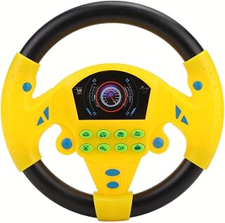 BigKing Children's Steering Wheel Toys, Simulated Driving Steering Wheel, Plastic 21 x 3.5 x 21cm Toy Steering Wheel for Car Seat Baby Educational Copilot Music Children Intelligent Toy(Yellow)