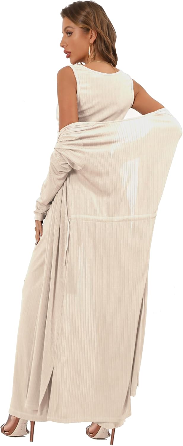 Women's 3 Piece Lounge Set Open Front Cardigan Pajamas Set - Image 2