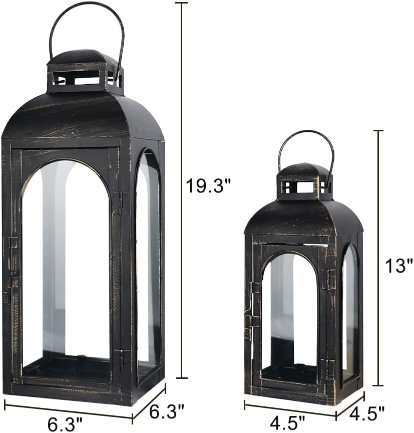 NEEDOMO Lanterns Decorative Indoor,Set of 2 Outdoor Lanterns for Porch, 20" Metal Frame Candle Holders Hanging Lights,with Glass, Spring, Fall, Christmas
