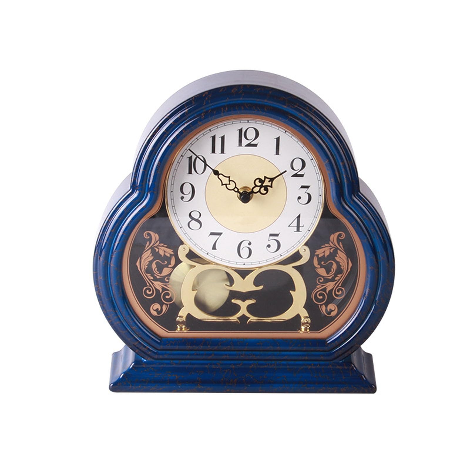 GHKryD wall clock, Mantel Clock With Silent Movement,Antique Style, Battery Powered Standing Mantle Shelf(Blue)