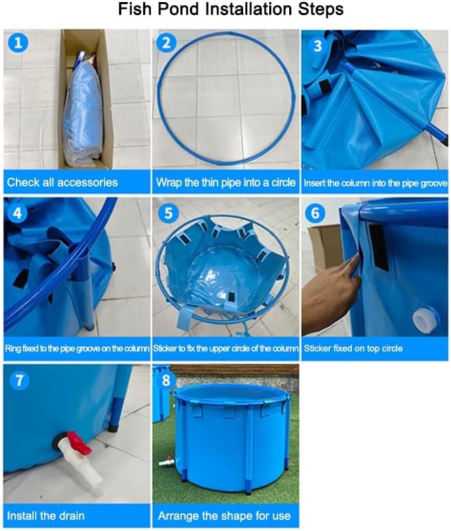 Durable Aquaculture Water Tank with Drain Valve，Round PVC Canvas Fish Pond - Durable Folding Tarpaulin Pool for Above Ground Use, Outdoor Water Storage Tank for Koi Breeding & Swimming Pool