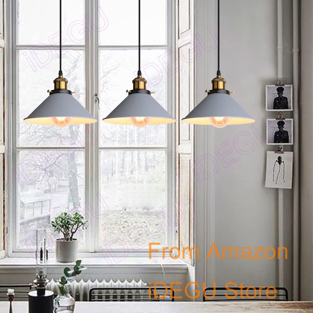iDEGU 3 Luci Lampada a Sospensione Retrò, Vintage Lampadario a Sospensione in Stile Edison Attacco E27 Plafoniera Moderna Lampade da Soffitto per Cucina Caffè Bar Sala da Pranzo, 22cm, Grigio