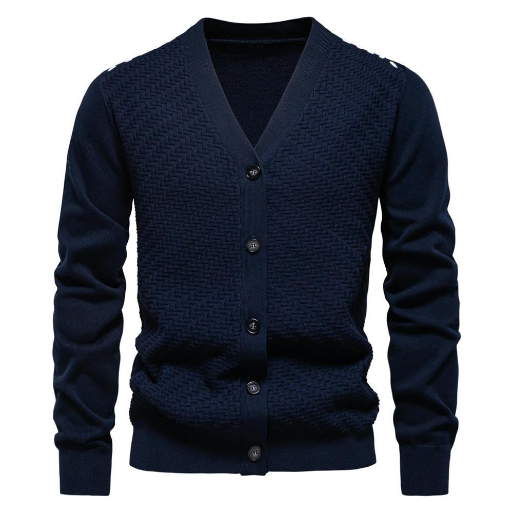 Cárdigan de punto para hombre, ajuste delgado, cuello en V, para otoño e invierno
