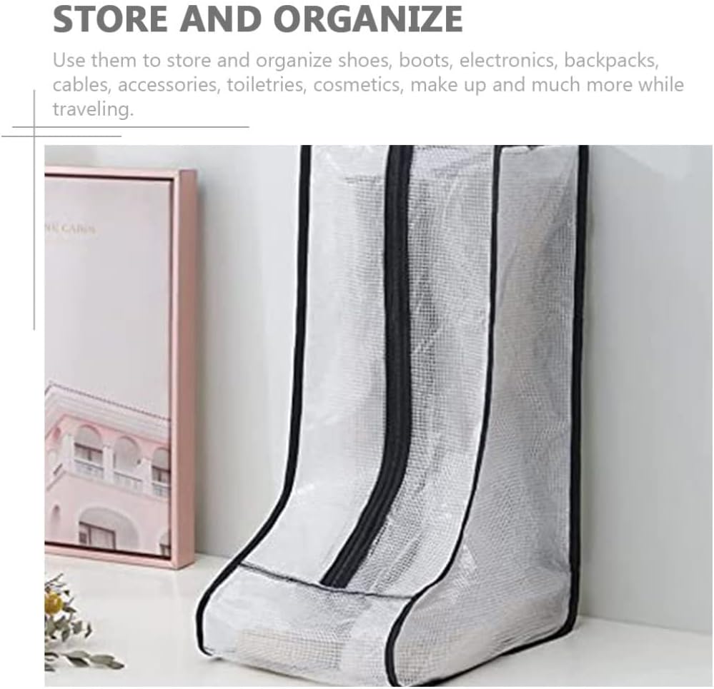 2pcs Boot Storage, Portable Tall Boots Storage Protector Bag Clear Shoes Cover Pouches Organizers for Men & Women Travel Sneakers (Black Edge)