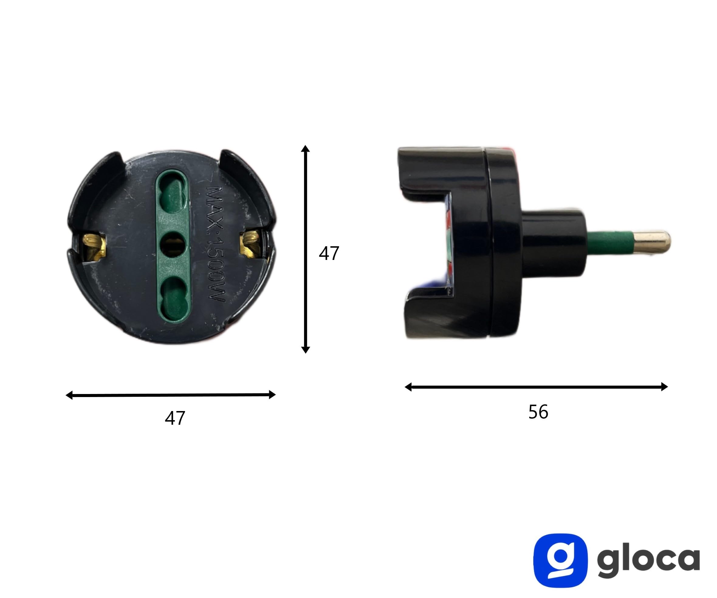 gloca Set 3 Adattatori Presa Schuko 10/16A Con Spina 16A Colore Nero Standard
