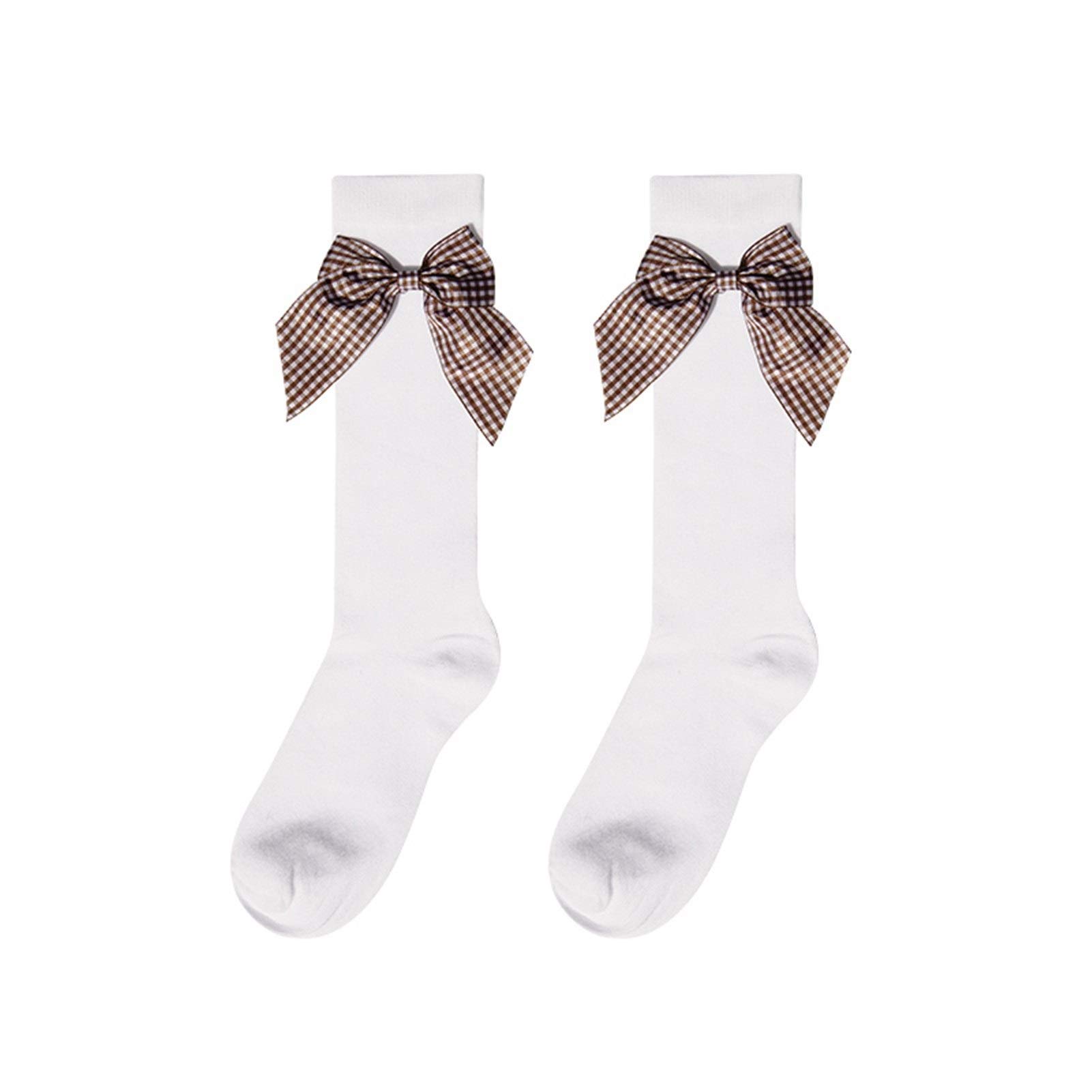 Chaussettes de coton doux kawaii style plissé avec nœud papillon écossais