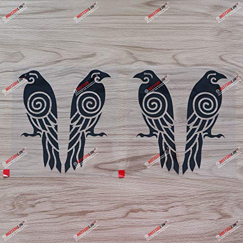 (2) 4'' Black Huginn and Muninn Twin Ravens Decal Sticker Norse Odin Car Vinyl no bkgrd sda1