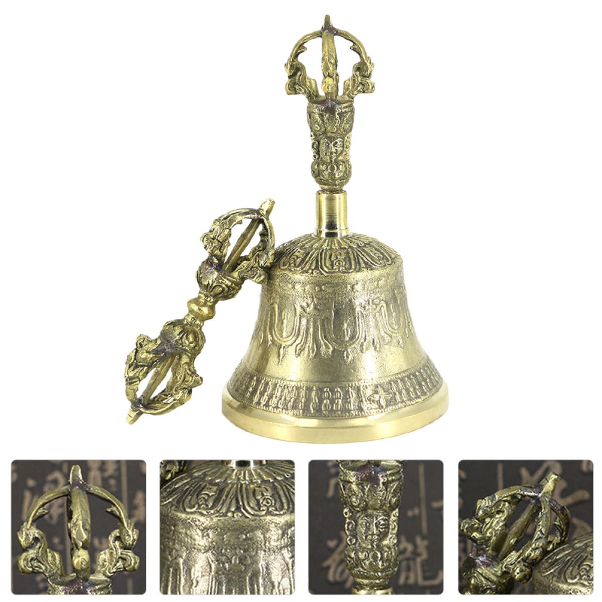 TOYANDONA Campanello Tibetano in Ottone Manico Staccabile, Campanello Mano Decorativo a Cinque Fili per Meditazione, Facilmente Impugnabile, Uso per Decorazione e Regalo