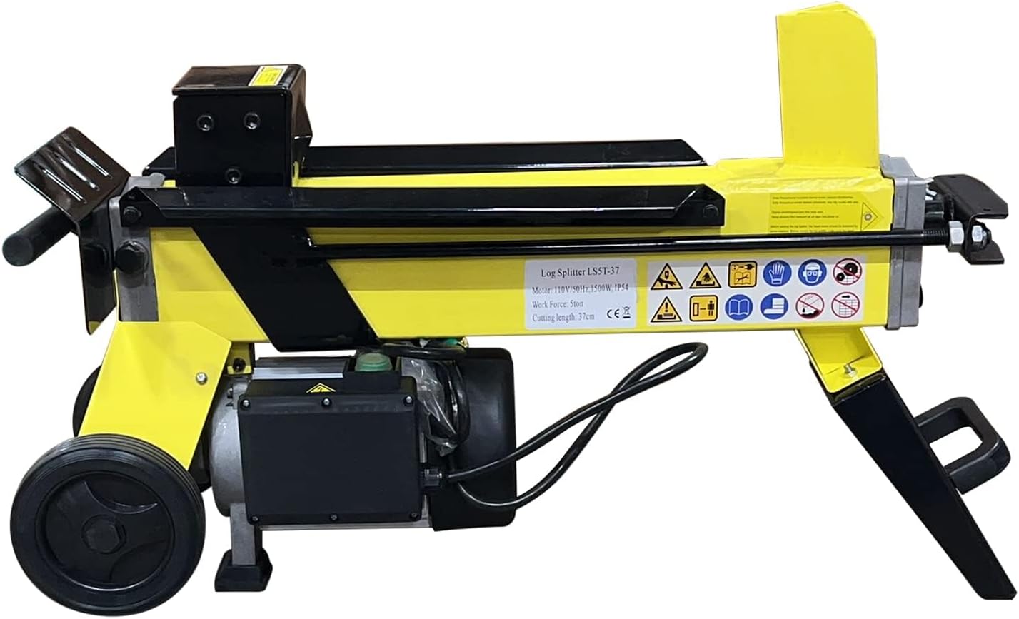 5 Ton Electric Log Splitter, 1600W Hydraulic Wood Splitter with Steel Wedge & Wheels, Portable Horizontal Firewood Splitter for Home, Garage & Backyard