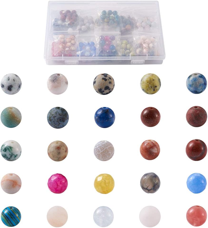Cheriswelry 250Pcs 8-8.5mm Assorted Natural & Synthetic Gemstone Beads Round Gemstone Beads Healing Energy Stone Loose Spacer Beads for DIY Necklace Bracelet Earring Crafts