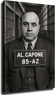 Wall Art Canvas Prints- Black and white portrait of top wanted gangster Al Capone Posters Room Aesthetics-Best decoration for kitchen living room bedroom office gym etc (08x12inch-Framed)