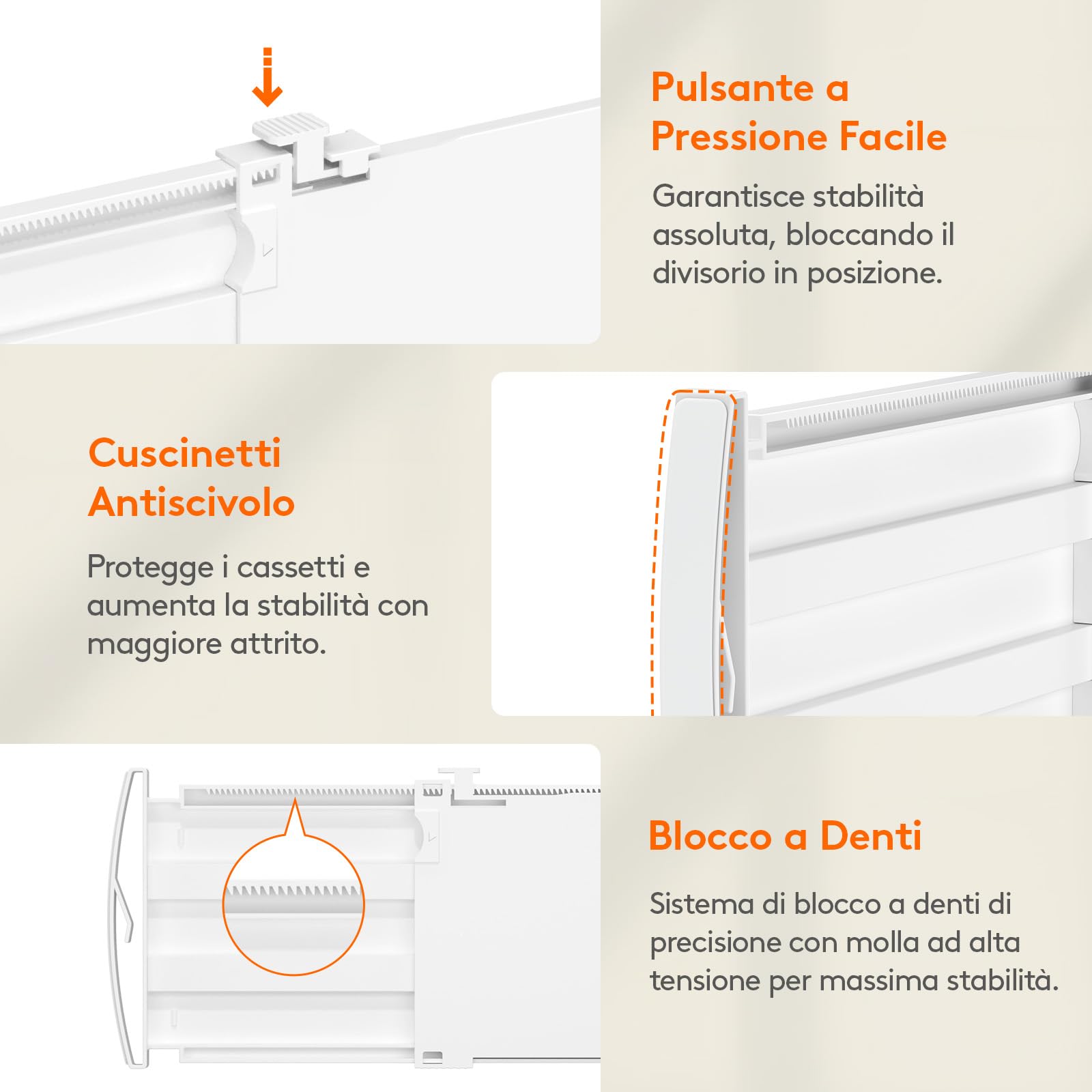 Lifewit Divisori per Cassetti Regolabili, Organizer per Armadio Salvaspazio, Separatore per Armadio, Cucina, Camera da Letto, Confezione da 4, Altezza 13 cm, 30-47 cm, Bianch