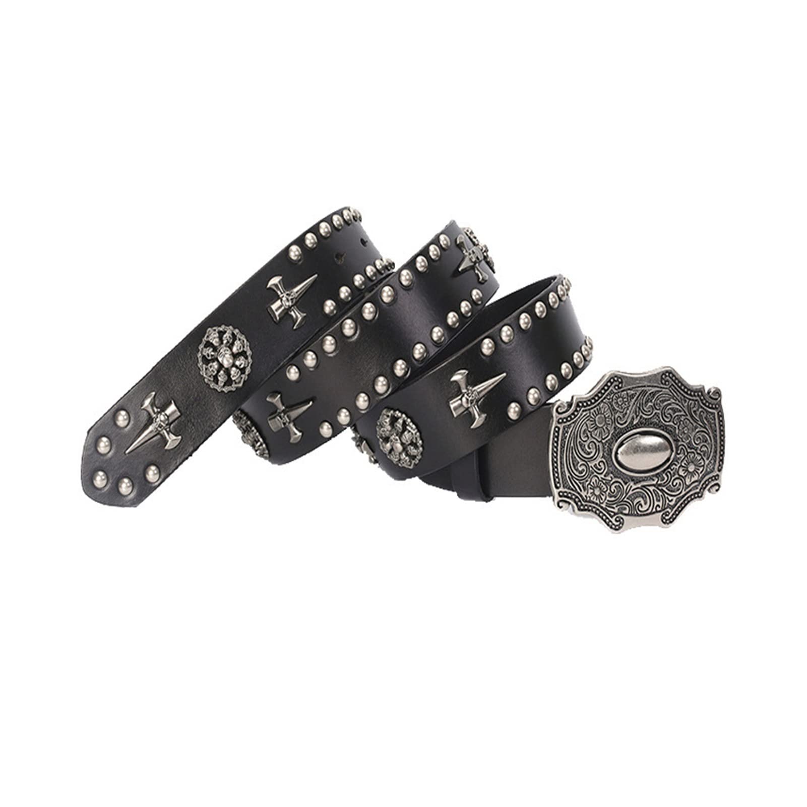 Cinture da Uomo, personalità Nuova Cinghia Punk, Cintura in Pelle Strato for Uomo e Donne, Cintura Hip Hop a Fibbia Liscia (Color : Nero, Size : 120)