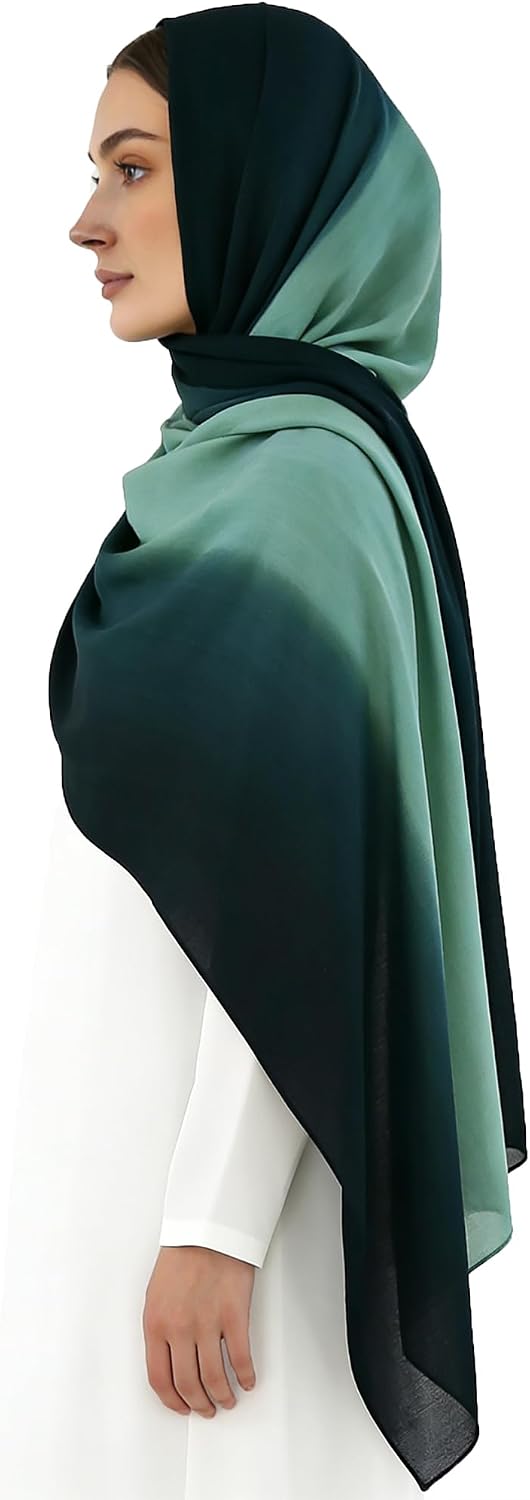 Women Lightweight Ombre Hijab Scarf Gradient Muslim Head Scarves Long Shawl Wrap Breathable Instant Jersey Headscarf