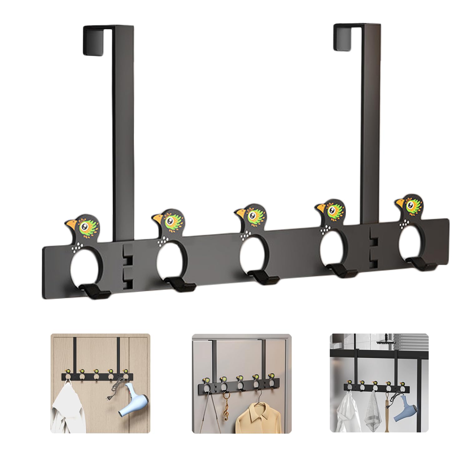 Door Hanger Hook,Over The Door Hooks for hanging,overdoor towel holder/rack,back of/behind door hook hanger,Heavy-Duty Organizer on Bathroom/bedrooms for Robe,Coats, clothes,Bag,Keys-5 Hooks(Black)