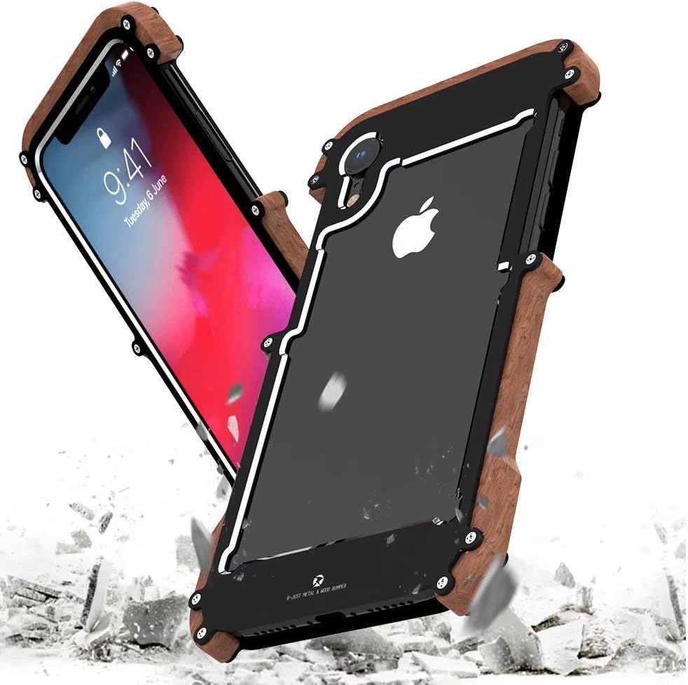 iPhone XS Case, iPhone XR Case,iPhone XS Max Metal Wood Frame Ultra Thin Lightweight Aluminum Metal Cover Shockproof Dropproof Bumper Frame Protective Case for New iPhone 2018 (iPhone XS Max)