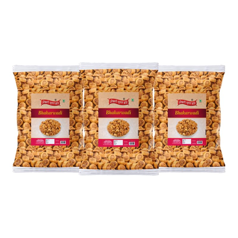 Image of OKHLI MUSAL BRAND Classic Rajasthani Rajwadi Tradition Bhakarwadi Mouth-watering Crunchy, Light and Flavourful Snack| Marwar Bhakarwadi Bikaneri| Tea Chai Party Snack Namkeen Savoury Snack-900g*3Pack