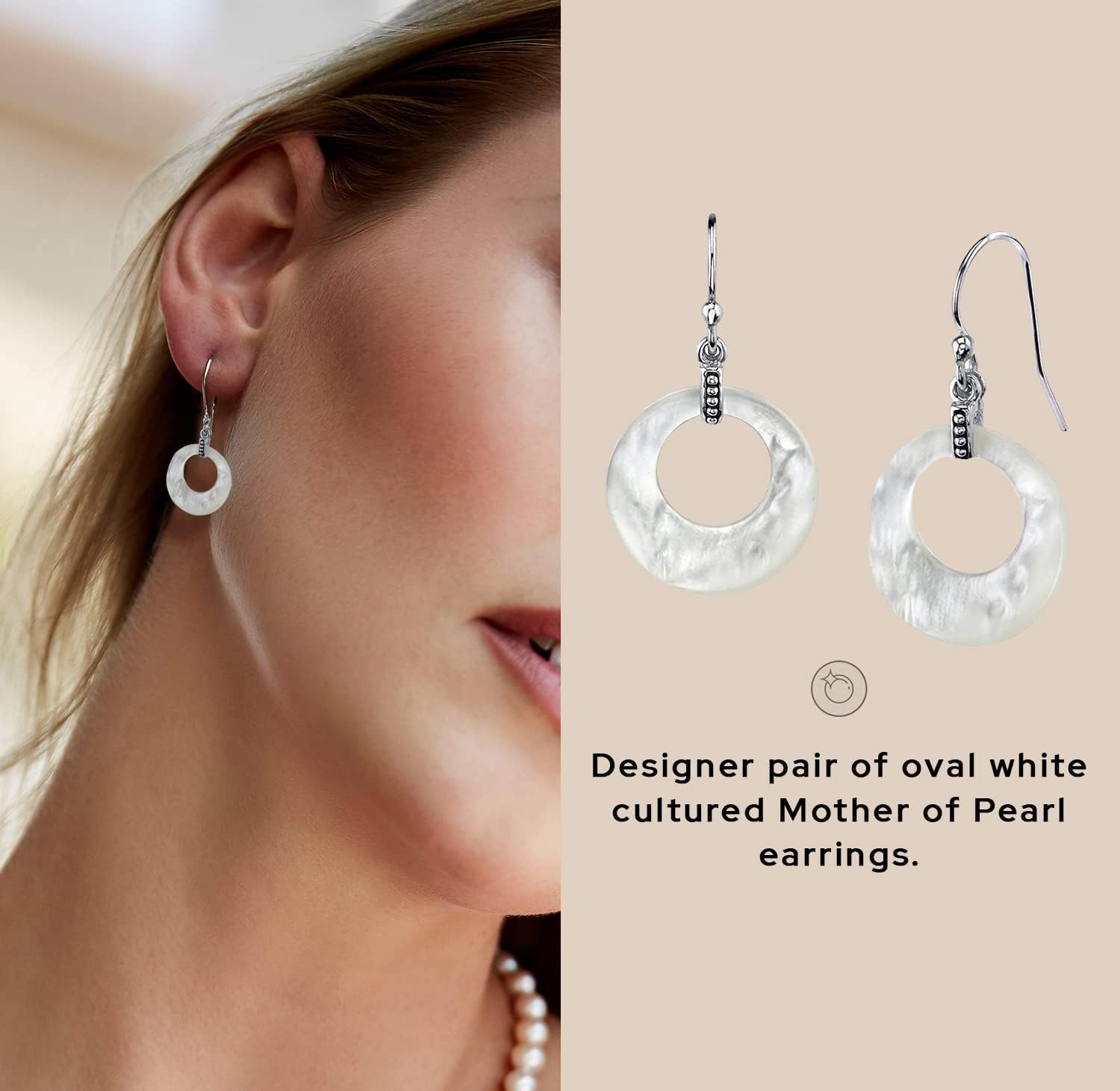 THE PEARL SOURCE Genuine White Mother of Pearl Crescent Pearl Earrings for Women - 925 Sterling Silver Earrings