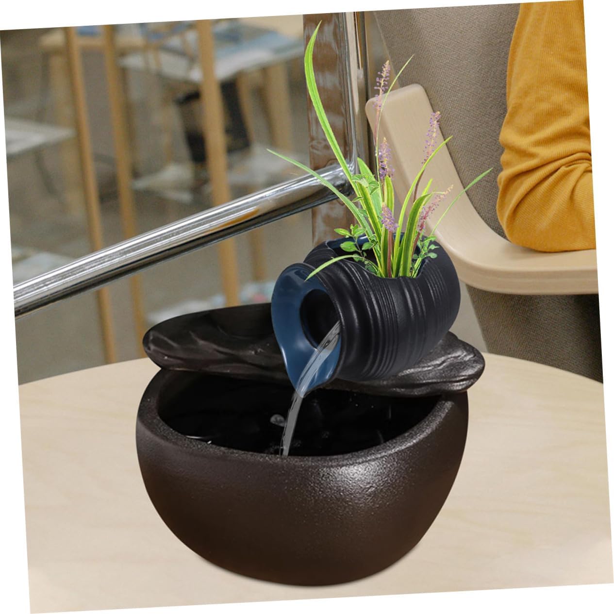 Flowing Water Pottery Tabletop Fountain for Indoor Garden Decor Water Fountain Pump