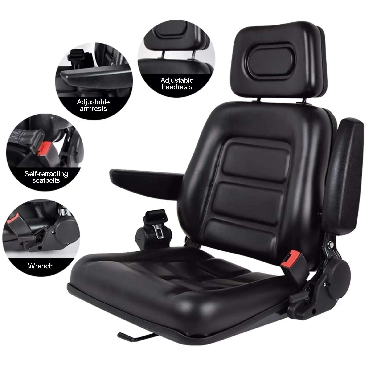 Asiento Universal para Tractor Asiento para Montacargas Respaldo Ajustable y Reposacabezas Reemplazo de Asientos para Cortacésped