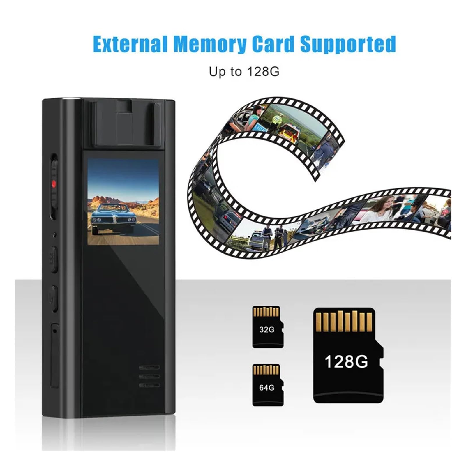 Kamera nasobna, A30 Full HD 1080P kamera montowana na ciele 1.3 "ekran noktowizor klip do wykrywania ruchu Mini kamera nagrywająca kamera internetowa(With 64G TF card)