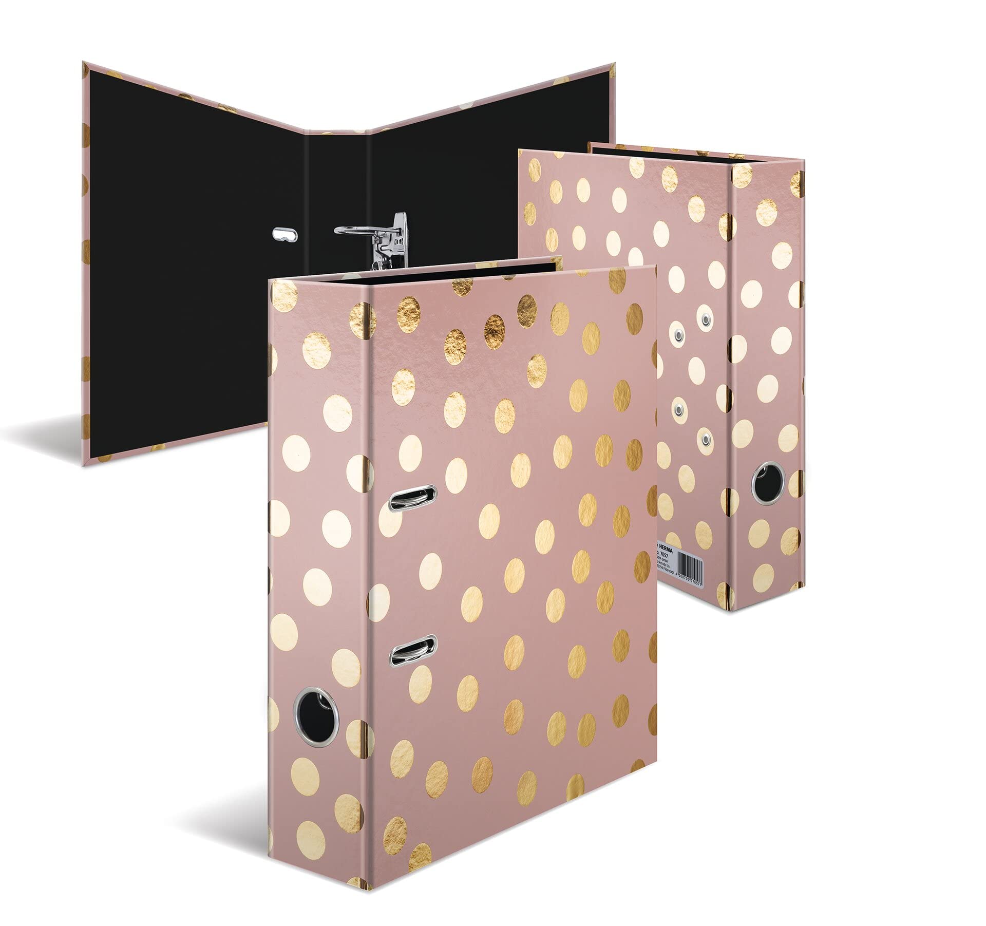 HERMA Ordner A4 Rosa Gold Set, 5 Stück, 7 cm breit, Kinder Ringordner mit Edel Muster, bunter Aktenordner mit glänzender Veredelung für Jungen und Mädchen