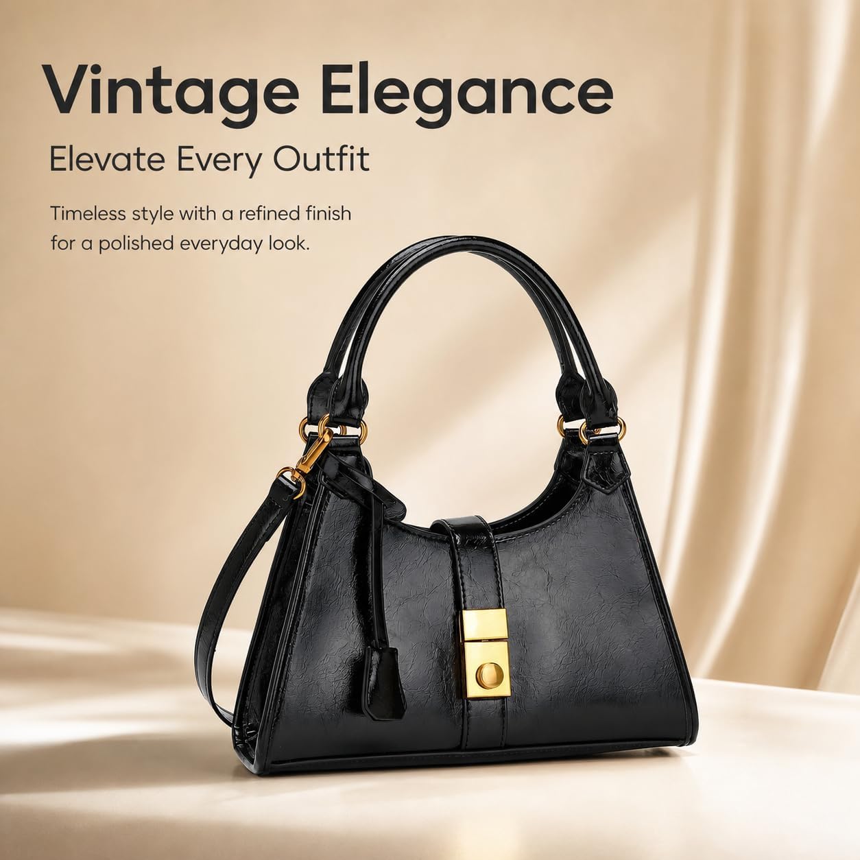 Y2K Hobo Bag for Women, Vintage Vegan Leather Crescent Shoulder Purse with Push Lock and Inner Pouch