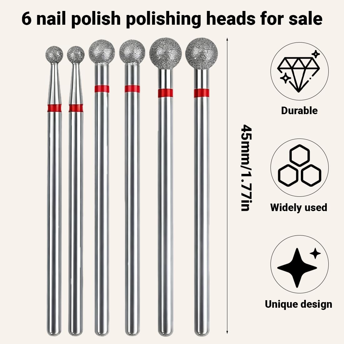 6 Pezzi Trapano Per Unghie Pulizia Delle Cuticole Punta A Sfera Pollici Sicuro Professionale Lima Manicure Pedicure Tool, Punte Rotonde, Forma Sferica, Salone, Rimozione Accessori