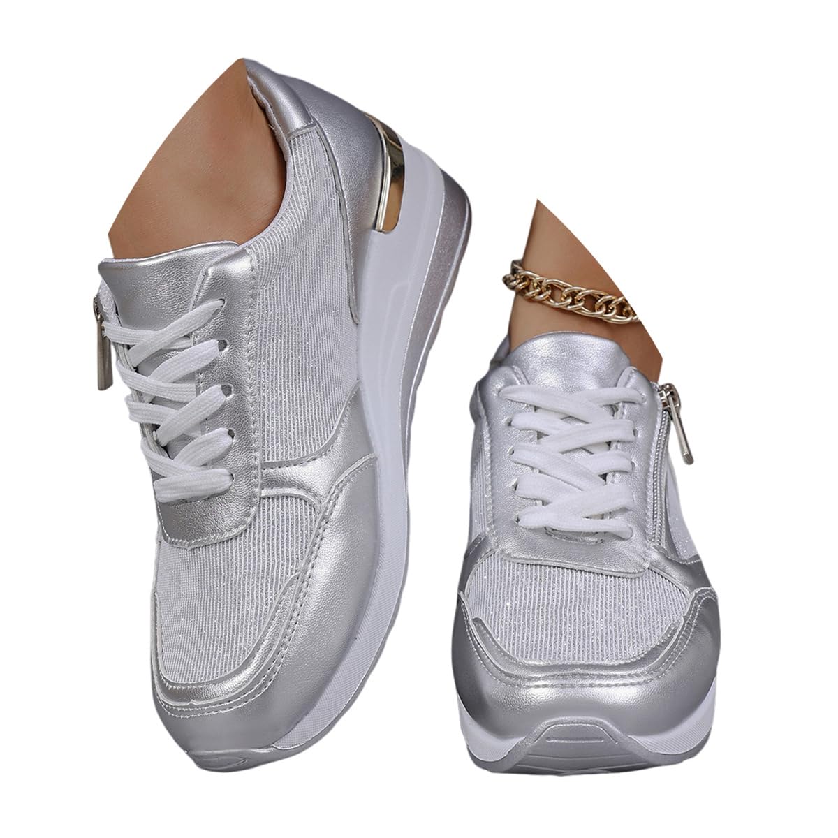 Basket Femme Chaussures à Lacets Sneakers Wedge Basket Compensées Chaussures de Marche