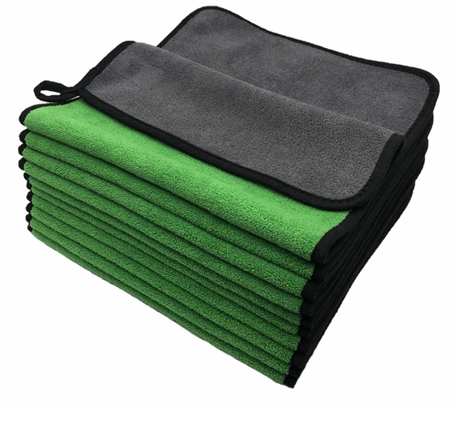Image of Auto Hub Heavy Microfiber Cloth 500 GSM (Size 60cm x 40cm) /Pack of 6,for Car Cleaning and Detailing, Double Sided, Extra Thick Plush Microfiber Cloth Lint-Free, Color:- Green