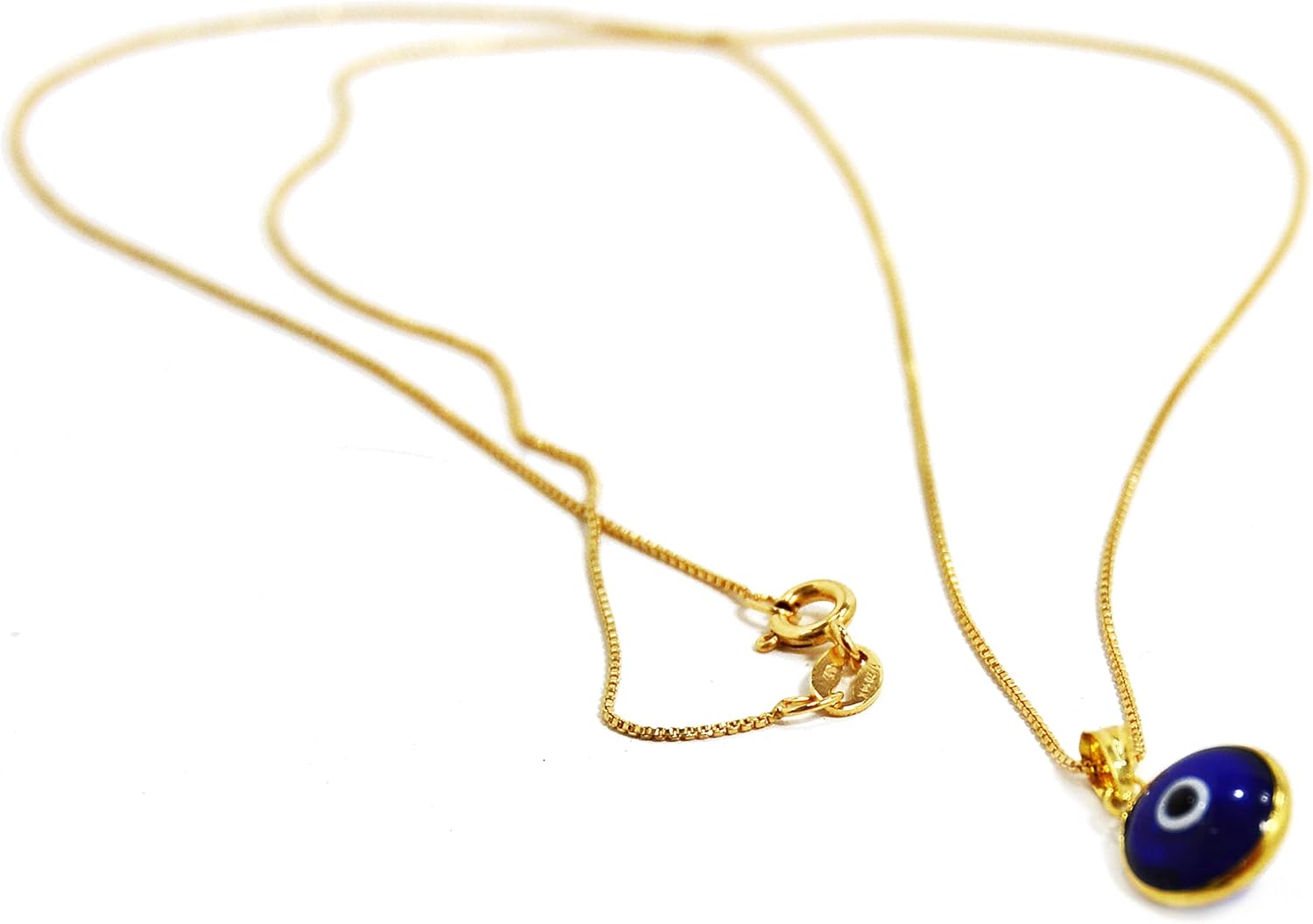 14K Gold Filled Box Chain Necklace 20 Inches Long with 10 MM Blue Glass Evil Eye Protection Charm for Women - 14K Gold Filled Jewelry Made in Italy - Image 7