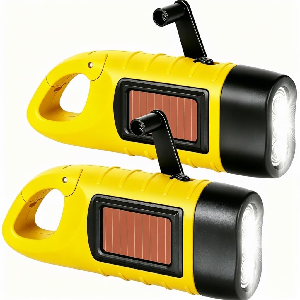 Nimbust 2Pcs Wind Up Solar Torch Hand Crank Super Bright Carabiner Hook